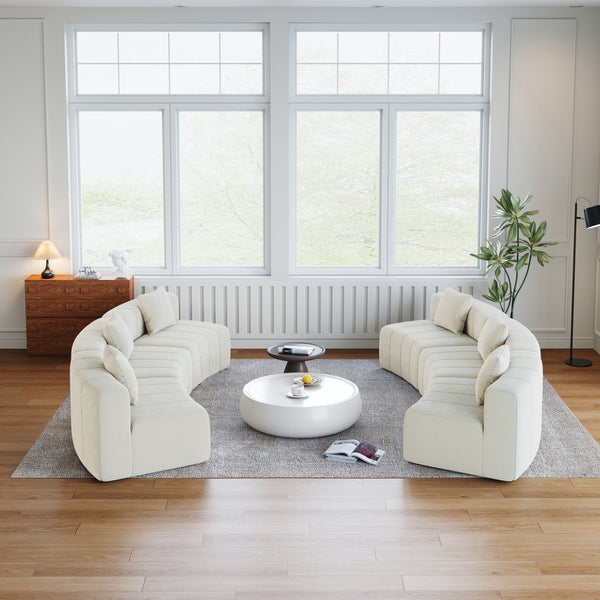 English Elm Chenille Modular Semi Circular Sectional Sofa with Plush Upholstery for Living Rooms Beige W834S00580