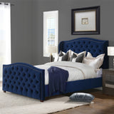 English Elm Marcella Upholstered Shelter Headboard Bed Set, Queen, Navy Blue Velvet