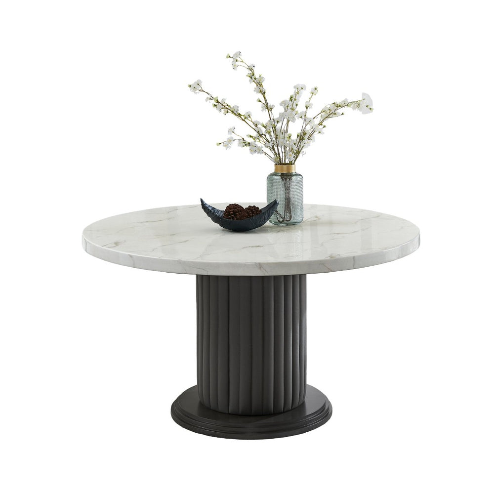 English Elm Venezia Round Faux Marble Pedestal Dining Table Seats Six with Upholstered Column B2749S00276