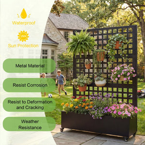 English Elm Metal Galvanized Steel Raised Planter on Wheels with Trellis for Outdoor Climbing Vines W5312P460800