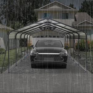 English Elm Metal Carport 13x26 Ft Galvanized Steel Frame Outdoor Vehicle and Boat Shelter W419S00062