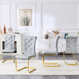 English Elm Luxury Pu Upholstered Dining Chair Set of 4 with Channel Stitching and Metal Legs Gray W1512P491851