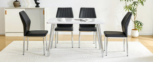 English Elm Table and Chair Set Marble Glass Top with Silver Legs Four Seat Dining Vignette W1151S04640