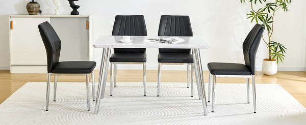 English Elm Table and Chair Set Marble Glass Top with Silver Legs Four Seat Dining Vignette W1151S04640