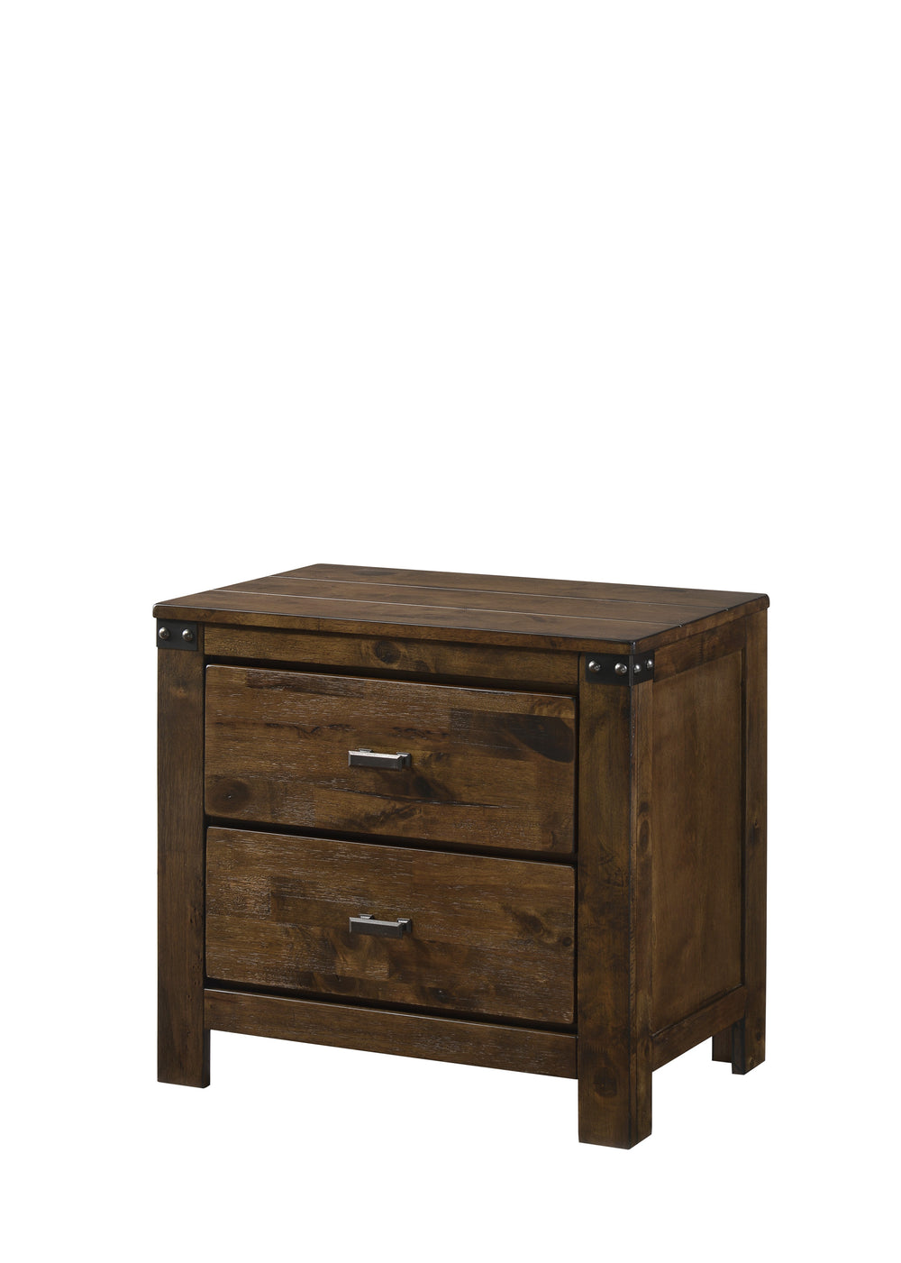 English Elm 1pc Rustic Brown Two Drawer Nightstand with Metal Handles, Solid Wood Vintage Style Bedroom End Table B011P234682