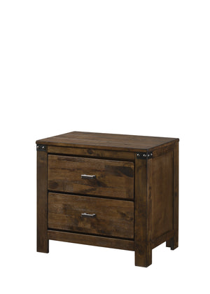 English Elm 1pc Rustic Brown Two Drawer Nightstand with Metal Handles, Solid Wood Vintage Style Bedroom End Table B011P234682