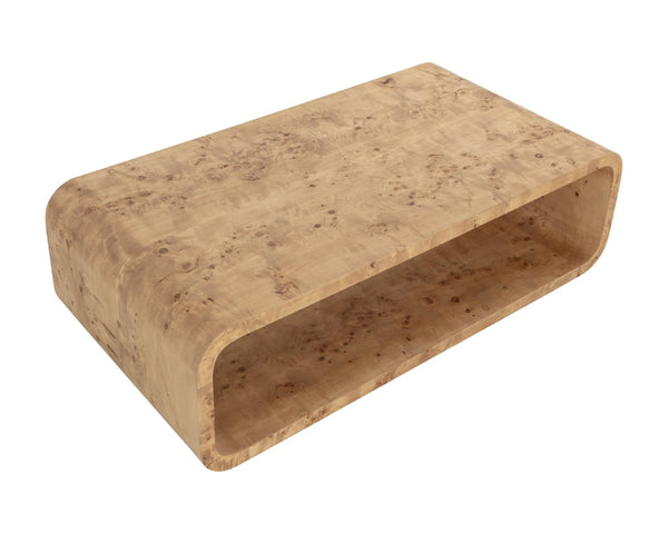 Sunpan ROWENA Coffee Table - Modern Burl Veneer Centerpiece with Sculptural Design for Stylish Living Rooms 112667
