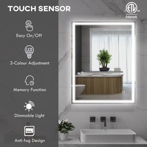 English Elm HOMCOM LED Bathroom Mirror 36"x28" Dimmable Touch Control, 3 Color Temps, Defogging, IP44 W2225P173994