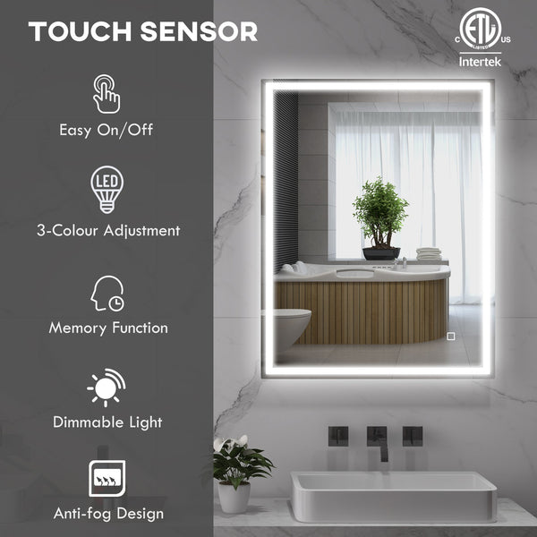English Elm HOMCOM LED Bathroom Mirror 36"x28" Dimmable Touch Control, 3 Color Temps, Defogging, IP44 W2225P173994