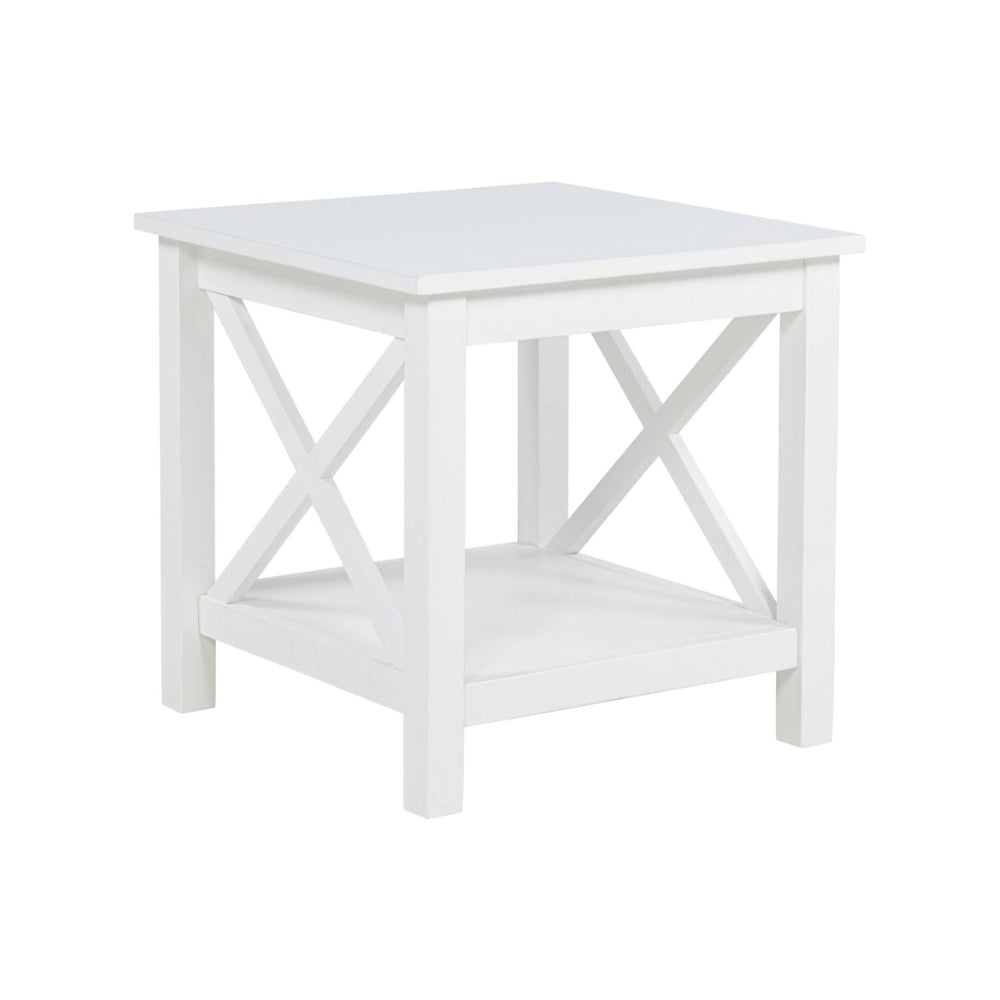 English Elm Square Pine Wood End Table with Open Shelf White Farmhouse Style for Living Rooms B016P473413