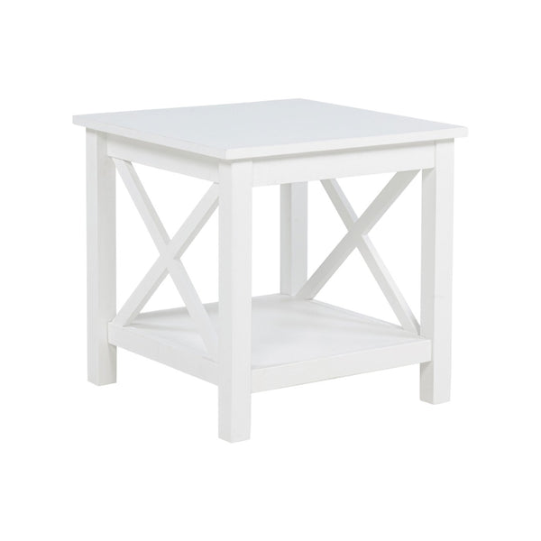English Elm Square Pine Wood End Table with Open Shelf White Farmhouse Style for Living Rooms B016P473413