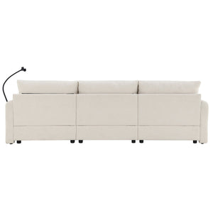 English Elm 96.5'' L-Shaped Sectional Sofa with Giant Storage Ottoman, USB Type-C Charger, Phone Holder and Pocketed Arms Beige N723S8776A