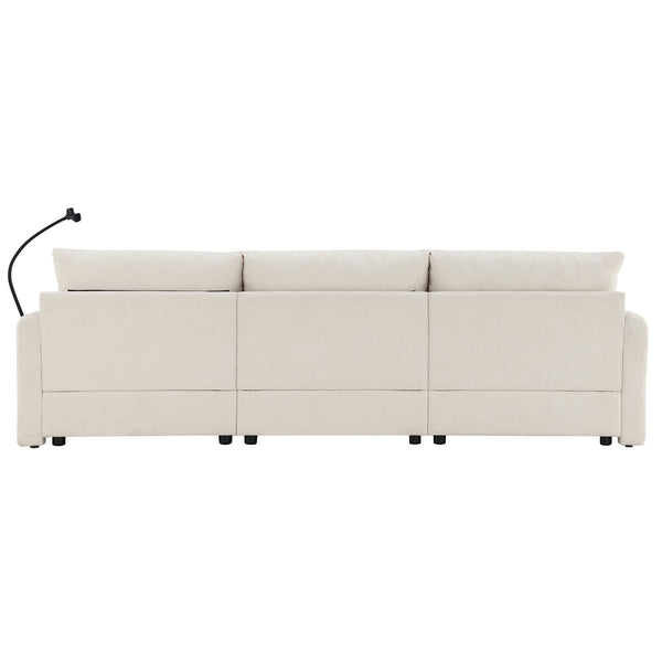 English Elm 96.5'' L-Shaped Sectional Sofa with Giant Storage Ottoman, USB Type-C Charger, Phone Holder and Pocketed Arms Beige N723S8776A