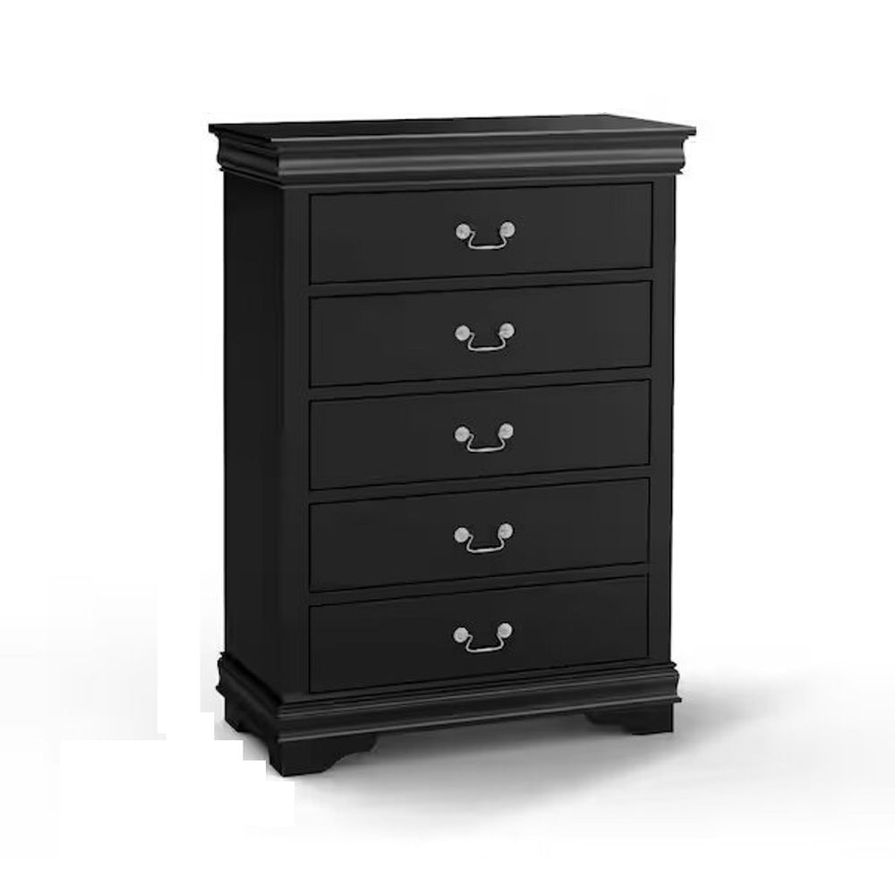 English Elm Dark Transitional 5-Drawer Chest in Rich Finish with Nickel Oval Knobs Durable Wood Blend Craftsmanship Black 33 L x 18 W x 52 H B2741P372714