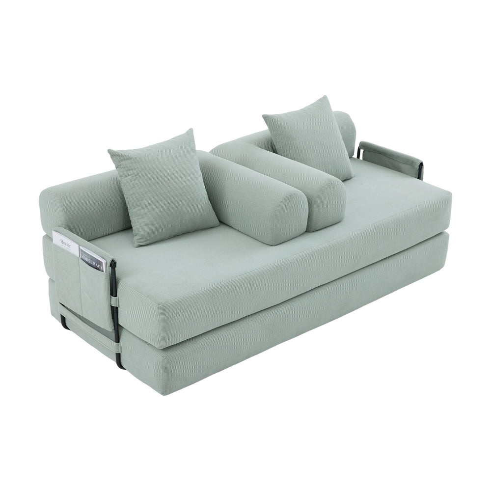 English Elm UNITED modular foldable sofa with metal frame, corduroy upholstery, side pocket & quick assembly convenience Mint Blue W1568P375643