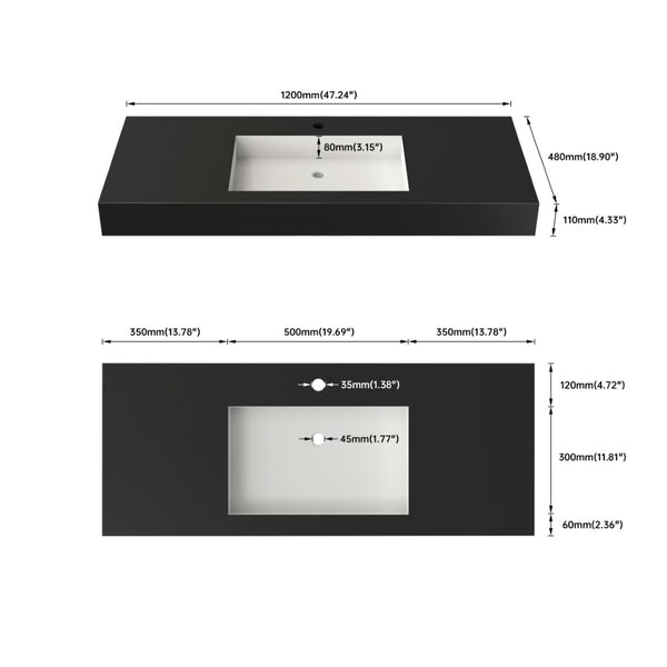 English Elm Inner White Solid Surface Basin with Matte Black Exterior for Modern Bathrooms T3785P491211