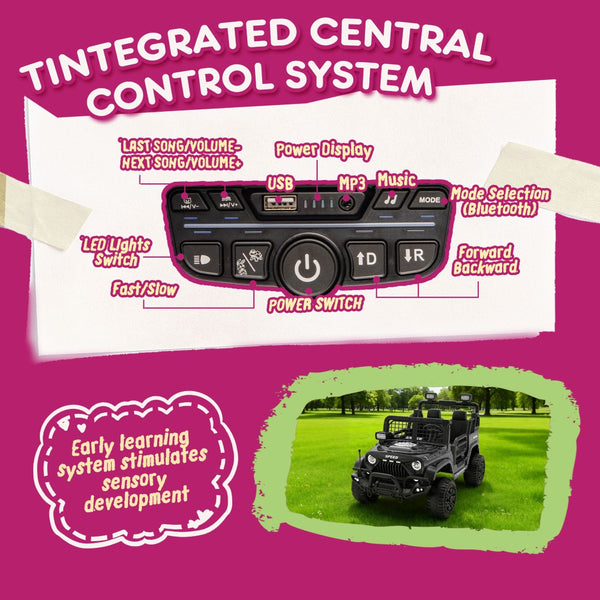 English Elm 24v Dual Motor Two Seat Kids Electric Ride on Car with Remote Control and Bluetooth Audio Black W1578P305897