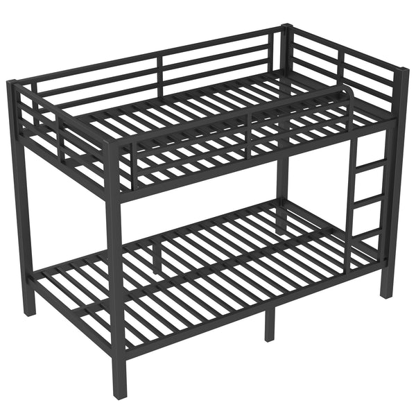 English Elm Metal Twin Over Twin Bunk Bed – Heavy-Duty Steel, Space-Saving Design, No Box Spring Needed, Black Finish W1580P372862