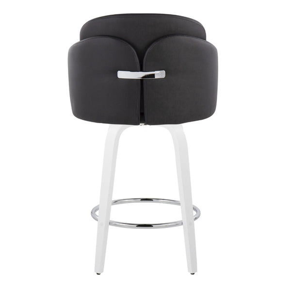 English Elm Fixed-height Swivel Counter Stools with Faux Leather Seats and Chrome Footrest Set of 2 B202S02159