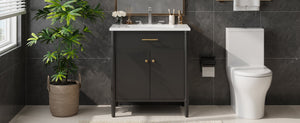English Elm Christopher Knight Home® - 30 Inches Bathroom Vanity With Integrated Sink, Soft-Close Doors & Curved Design For Stylish Storage N817P299509B
