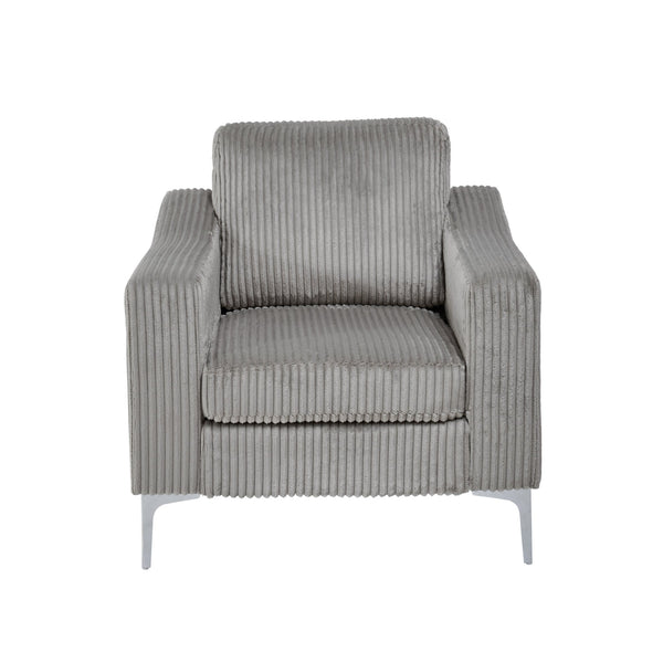 English Elm Lounge Corduroy Arm Seat with Steel Legs — Modern Convertible Single-Seat Sofa, Plush Foam Comfort Gray W3098S00023