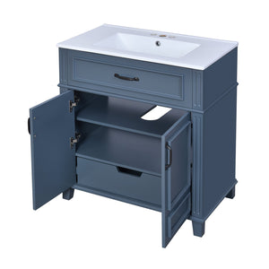 English Elm 30'' Retro Bathroom Vanity with Ceramic Sink, Solid Wood Frame, Soft-Close Doors & Ample Storage (Blue) N710P252113C