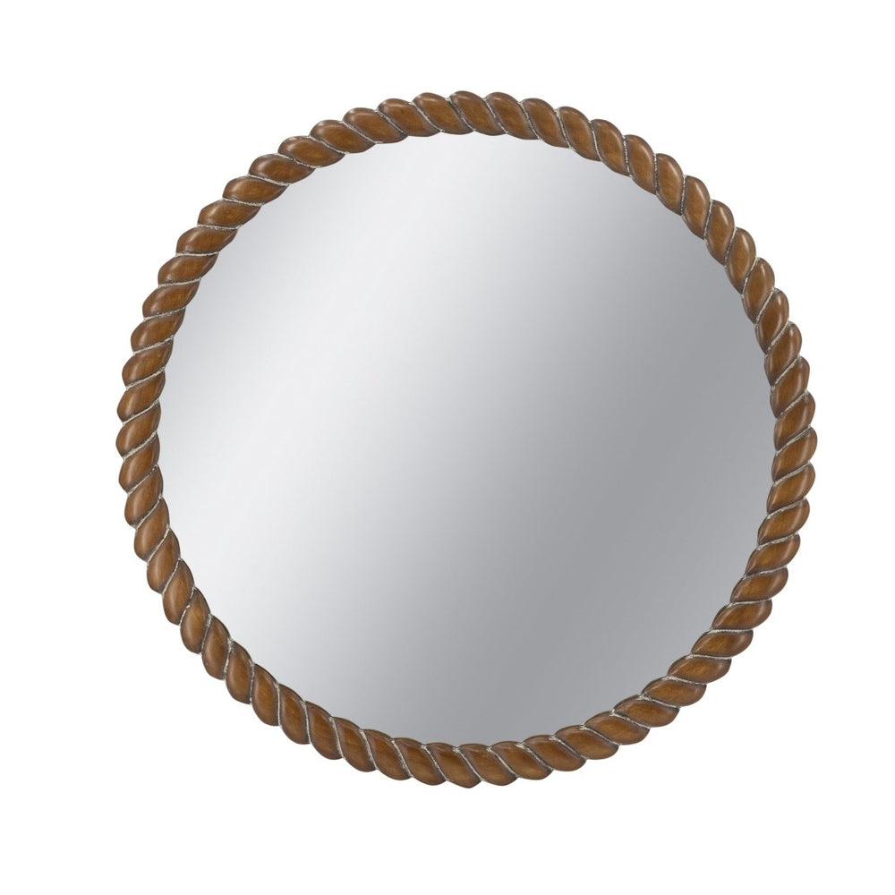 English Elm 28.3x28.3" Round Pine Wood Wall Mirror Textured Frame Organic Entryway Decor W2078P445371