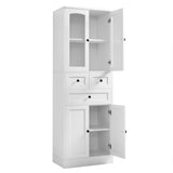 English Elm Tall Bathroom Storage Cabinet, Cabinet With Four Doors and Drawers, Adjustable Shelf, Mdf Board, White