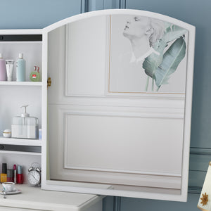 English Elm MIRROR Large Lighted Makeup Vanity with 3-Color LED Brightness, Spacious Drawers & Retro Elegant Design W509134173