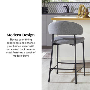 English Elm Walker Edison - Modern Curved Back Counter Stool Set of 2 Charcoal Grey Upholstered Durable Steel Base, Easy Clean B185P169223