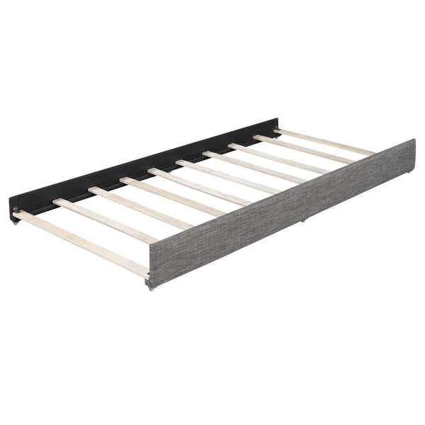 English Elm Queen Linen Upholstered Platform Bed with Brick Textured Headboard and Pull Out Trundle SF000004AAE-1