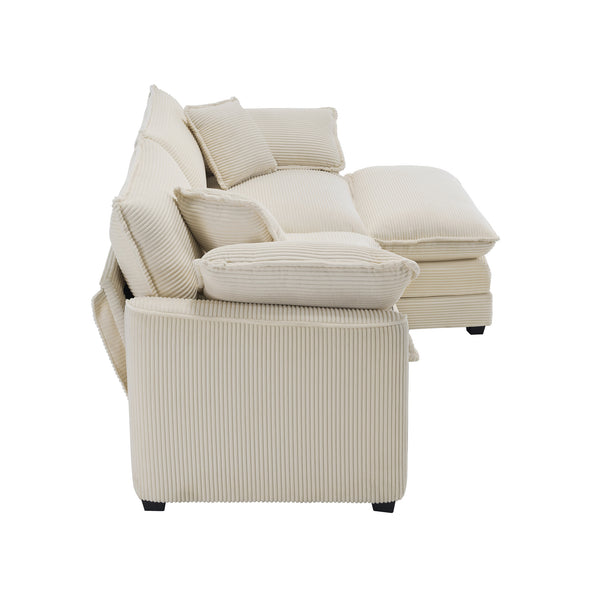 English Elm Corduroy Two-Seater Sofa With Ottoman - Chic L-Shaped Design For Cozy Small Spaces In Light Beige W714S00770