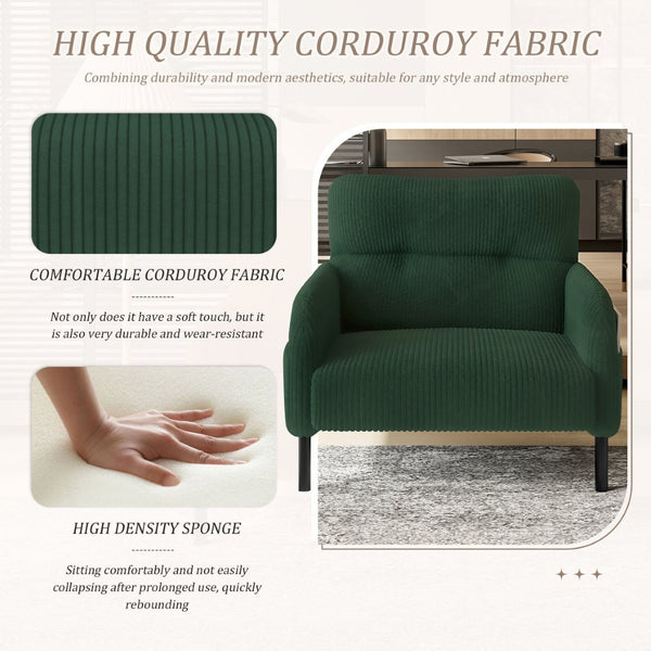 English Elm United We Win Corduroy Accent Chair Wide Seat Foam Cushion Living Room Lounge Emerald W1568P386163