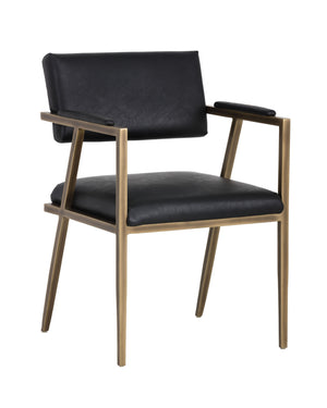 Sunpan Ventouz Dining Armchair - Industrial Mid-Century Modern Design with Rustic Bronze Steel Frame Vintage Black