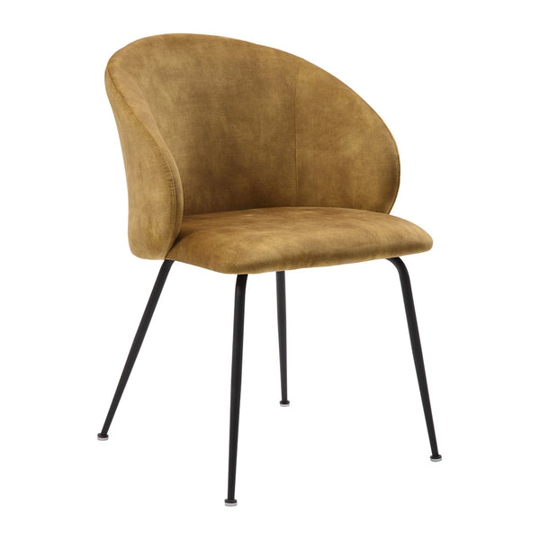 English Elm Brown Velvet Upholstered Dining Side Chair Set with Sleek Powder Coated Metal Legs Mustard B011P243656