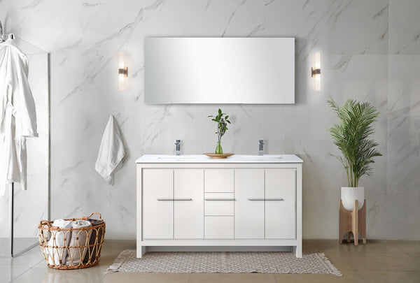 English Elm White Double Bath Vanity With Cultured Marble Top, Chrome Faucet, And Ample Storage Solutions B2731P259479-GIGA