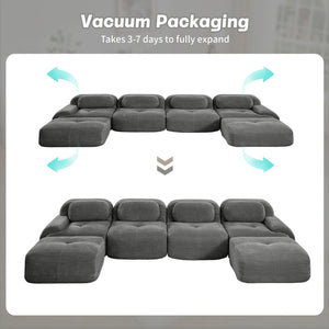 English Elm U-shaped Modular Sectional Sofa Corduroy Upholstered Ergonomic Curved Living Room Seating Grey W714S01272