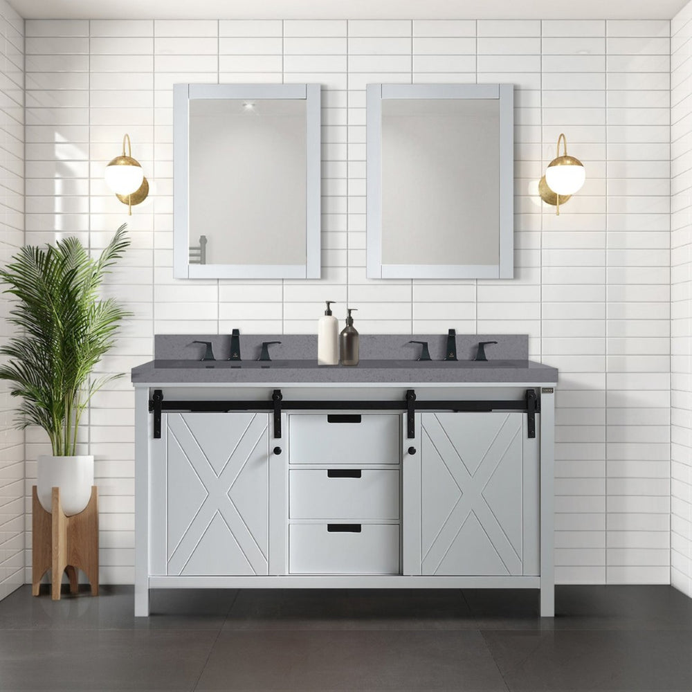 English Elm White Double Bath Vanity With Grey Quartz Countertop – Elegant Design, Ample Storage & Soft-Close Doors B2731P260037-GIGA