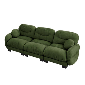 English Elm Pleated Chenille Three Seater Modular Sofa with Ergonomic Foam and Curved Armrests Green W5656S00049