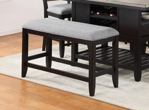 English Elm 1Pc Counter-Height Upholstered Dining Bench in Dark Gray Fabric with Sturdy Black Frame, Compact Comfort Brown 46 L x 20 W x 14 H B011P193050