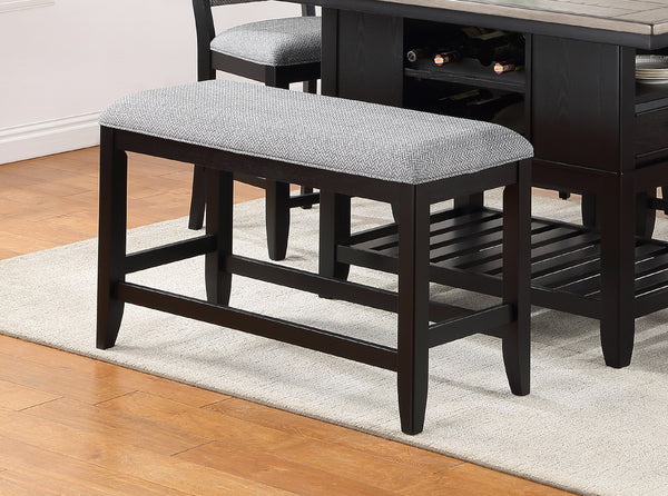English Elm 1Pc Counter-Height Upholstered Dining Bench in Dark Gray Fabric with Sturdy Black Frame, Compact Comfort Brown 46 L x 20 W x 14 H B011P193050