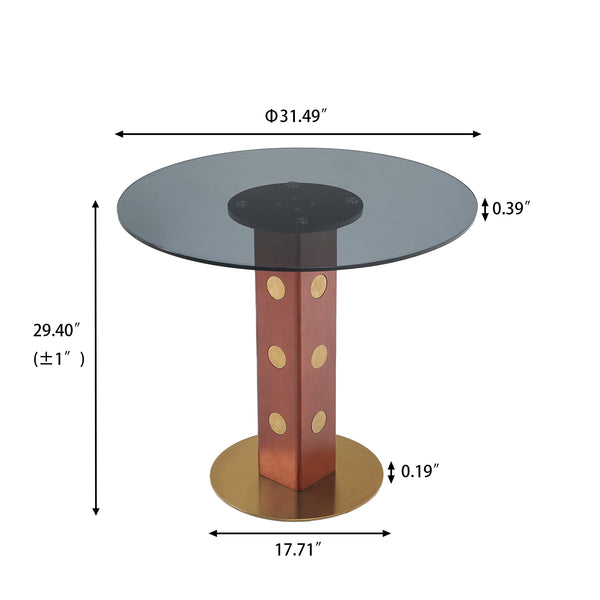 English Elm Modern Round Dining Table - 33.5" Glass Top With Wooden Legs & Gold Base, Perfect For Small Spaces! W1535S00580