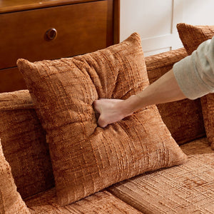 English Elm Beige Chenille L-shaped Sectional Sofa with Chaise Deep Seating and Curved Armrests Orange W3612S00028