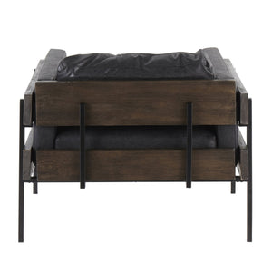 English Elm Kari Farmhouse Accent Chair with White Metal Frame, Natural Wood Panel and Plush Light Fabric Cushions Black B202S01298