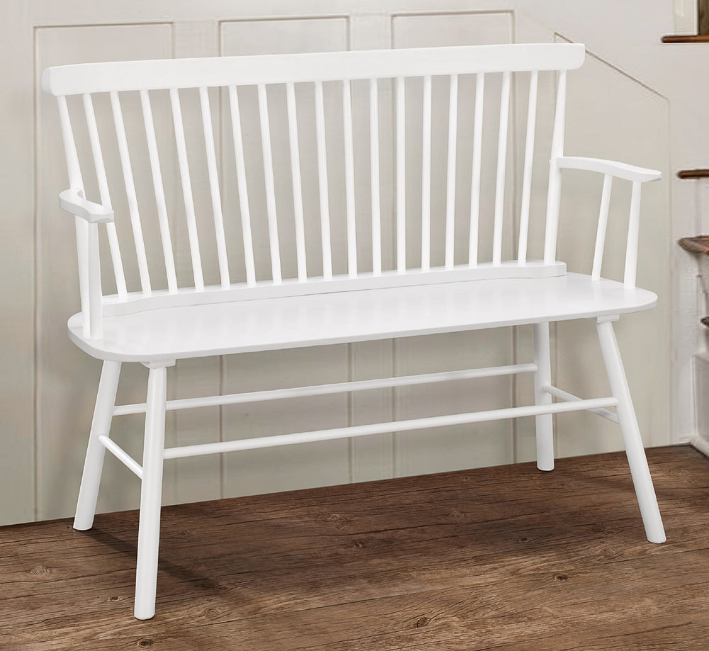 English Elm 1pc Vintage Farmhouse Spindle Back Bench 48" Rustic Wooden Entryway Seat for Cozy Homes and Halls White 52 L x 23 W x 15 H B011P284206