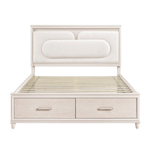 English Elm Modern Queen Platform Bed Chenille Headboard Led Lighting Footboard Storage Drawers B011S02158