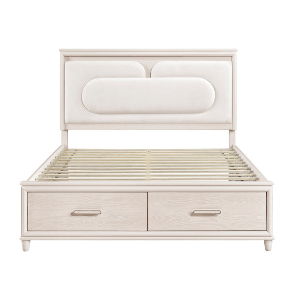 English Elm Modern Queen Platform Bed Chenille Headboard Led Lighting Footboard Storage Drawers B011S02158