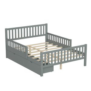 English Elm Full Wood Platform Bed with Headboard, Guardrails & Underbed Storage Drawers – Sturdy Pine Frame, 450LB Capacity Gray 78.25 L x 18.5 W x 6 H N733P172700E