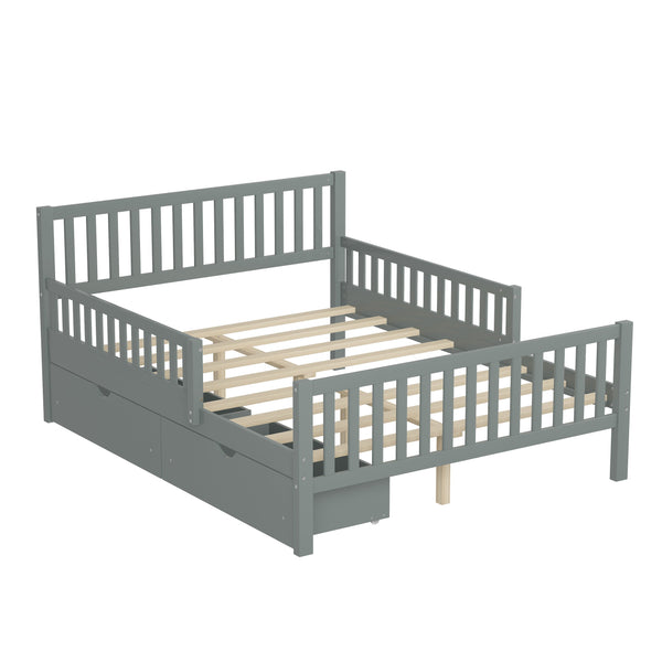 English Elm Full Wood Platform Bed with Headboard, Guardrails & Underbed Storage Drawers – Sturdy Pine Frame, 450LB Capacity Gray 78.25 L x 18.5 W x 6 H N733P172700E