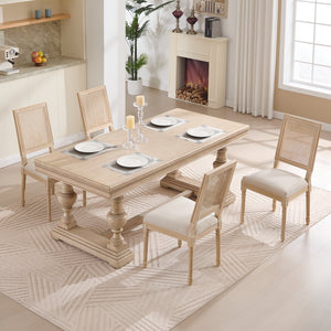 English Elm French Country Dining Chairs Set Of 2, Elegant Upholstered Rattan Back For Dining & Living Spaces W3426P324535